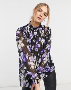 Топ с цветочным принтом и высоким присборенным воротником ASOS DESIGN-Многоцветный