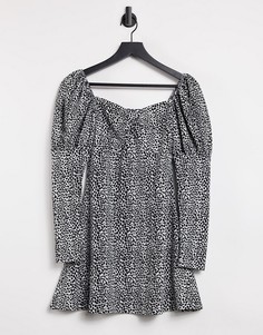 Платье мини цвета слоновой кости с объемными рукавами и принтом Miss Selfridge-Кремовый