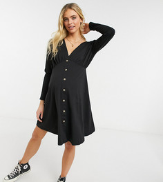 Черное чайное платье с длинными рукавами и роговыми пуговицами ASOS DESIGN Maternity-Черный цвет