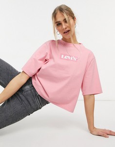 Укороченная свободная футболка розового цвета с логотипом в рамке Levis-Розовый цвет Levis®