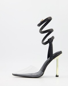 Черные туфли на каблуке со спиралевидными ремешками Simmi London Tiona-Черный цвет