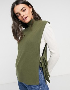 Темно-зеленый вязаный жилет с высоким воротником и завязками по бокам Vero Moda-Зеленый цвет