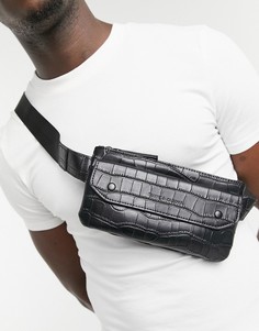 Черная сумка-кошелек на пояс с крокодиловым принтом Smith & Canova-Черный цвет