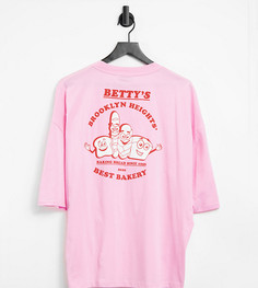Розовая футболка в стиле oversized с принтом персонажей мультфильма на спинке ASOS DESIGN Tall-Сиреневый
