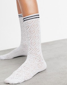 Белые ажурные носки до середины голени с декоративными полосками ASOS DESIGN-Белый