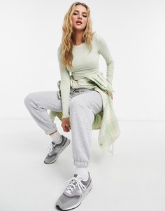 Шалфейно-зеленый топ из органического хлопка с длинными рукавами Monki Barb-Зеленый цвет