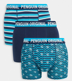 Набор из 3 боксеров синего цвета с принтом «зигзаг» Original Penguin Tall-Голубой