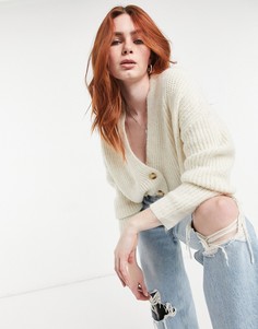 Светло-бежевый свободный кардиган Bershka-Кремовый