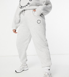 Серые меланжевые oversized-джоггеры с логотипом ASOS Weekend Collective Curve-Серый