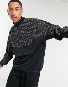 Oversized-свитшот на короткой молнии со вставкой с повторяющимся принтом "Chicago" ASOS DESIGN-Черный цвет