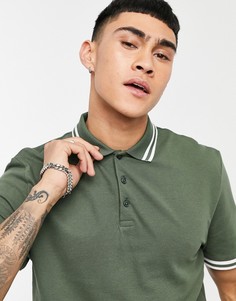Футболка-поло цвета хаки из органического пике с кантом ASOS DESIGN-Зеленый цвет