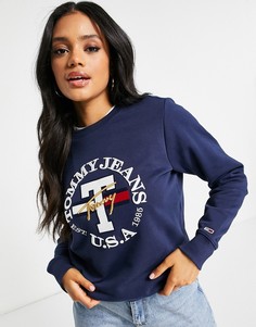 Темно-синий классический свитшот с логотипом Tommy Jeans-Голубой