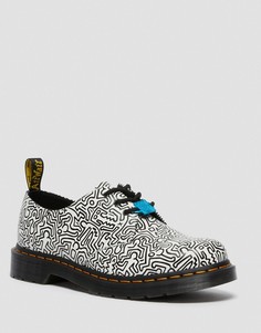 Белые ботинки с 3 парами люверсов для шнурков Dr martens x Keith Haring 1461-Белый