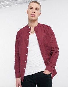 Бордовая узкая рубашка с воротником на пуговицах ASOS DESIGN-Красный