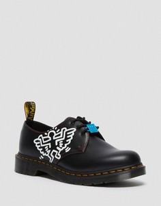 Черные ботинки с 3 парами люверсов для шнурков Dr Martens x Keith Haring 1461-Черный цвет
