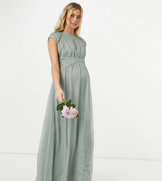 Оливковое платье макси со сборками на лифе и короткими рукавами ASOS DESIGN Maternity Bridesmaid-Зеленый цвет