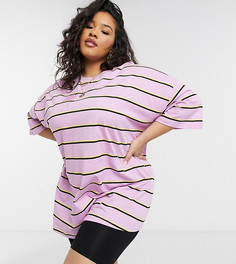 Сиреневая футболка в стиле "super oversized" в желтую и черную полоску ASOS DESIGN Curve-Многоцветный