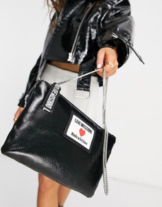 Черная сумка через плечо с блестящим покрытием Love Moschino-Черный цвет