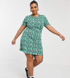 Зеленое чайное платье мини с цветочным принтом ASOS DESIGN Curve-Зеленый цвет