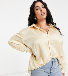 Атласная oversized-рубашка бежевого цвета Missguided Plus-Бежевый