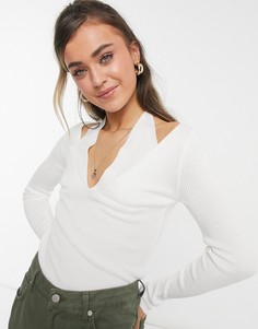 Топ цвета слоновой кости с длинными рукавами, вырезами и бретельками Topshop-Кремовый