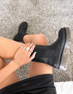 Черные ботинки без застежки на массивной контрастной подошве Bershka-Черный цвет