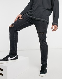 Выбеленные черные рваные джинсы облегающего кроя Bershka-Черный цвет
