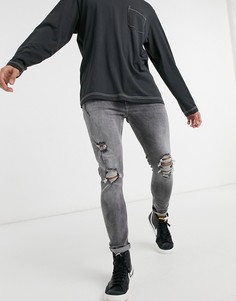 Серые супероблегающие джинсы со рваной отделкой Bershka-Серый