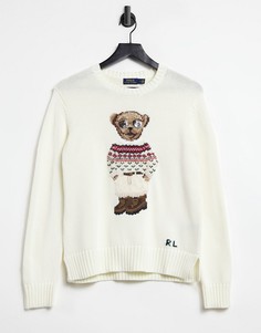 Кремовый свитшот с логотипом медведя Polo Ralph Lauren-Темно-синий