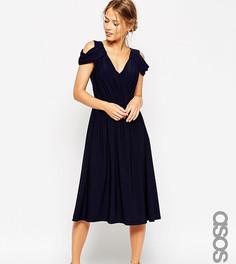 Платье миди с вырезами на плечах ASOS TALL-Темно-синий