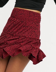 Красная ярусная мини-юбка с черным звериным принтом ASOS DESIGN-Многоцветный