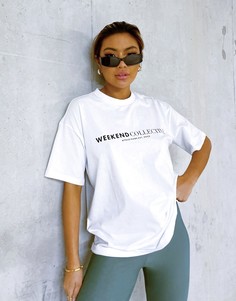 Белая свободная футболка с новым логотипом ASOS Weekend Collective-Белый