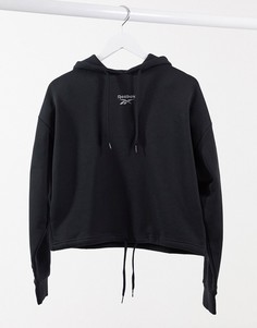 Черная укороченная худи со шнурками и логотипом Reebok-Черный