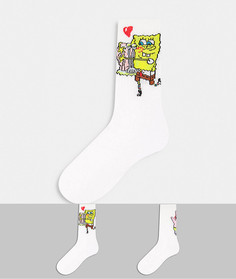 Спортивные носки с рисунком Губки Боба и Патрика на тему Дня святого Валентина ASOS DESIGN-Белый