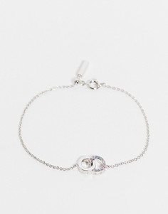 Серебристый браслет-цепочка с переплетенными кольцами, украшенными радужными камнями Olivia Burton