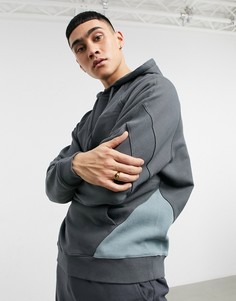 Серовато-белый худи в стиле oversized с рукавами реглан и вставкой в рубчик с эффектом колор блок от комплекта ASOS DESIGN-Серый