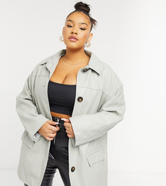 Серый oversized-шакет из искусственной кожи со стеганой подкладкой ASOS DESIGN Curve-Зеленый цвет