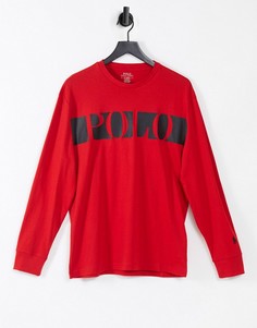 Красный классический лонгслив в стиле oversized с логотипом на груди Polo Ralph Lauren