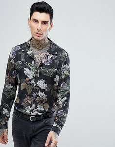Рубашка классического кроя из вискозы с цветочным принтом ASOS DESIGN-Черный