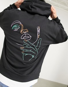 Худи в стиле oversized с принтом в виде рисунка от руки ASOS DESIGN-Черный цвет
