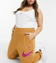 Бежевые джоггеры с завышенной талией и логотипом-галочкой Nike Plus-Бежевый