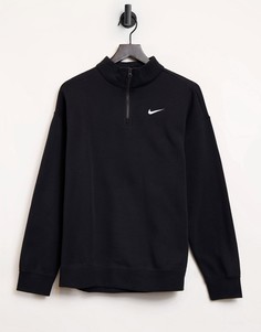 Черный oversized-свитшот с короткой молнией и маленьким логотипом-галочкой Nike-Черный цвет
