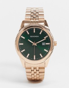 Часы с браслетом цвета розовое золото и зеленым циферблатом Sekonda-Золотистый