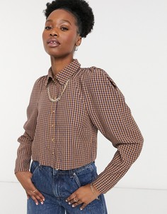 Рубашка из жатого хлопка в клетку синего и оранжевого цветов с цепочкой ASOS DESIGN-Многоцветный