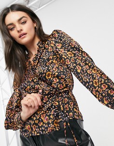 Блузка с запахом, оборкой и звериным принтом Vero Moda-Многоцветный