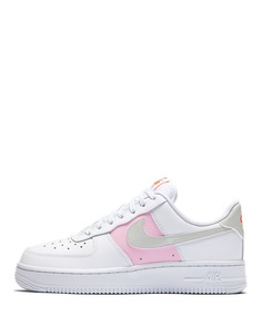 Белые с розовым кроссовки Nike Air Force 1 07-Белый