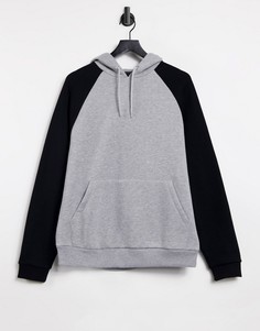 Oversized-худи в цвете серый меланж с контрастными черными рукавами ASOS DESIGN