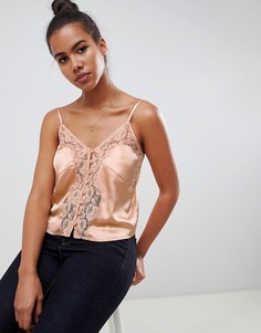 Топ на бретелях с кружевом и пуговицами ASOS DESIGN-Розовый