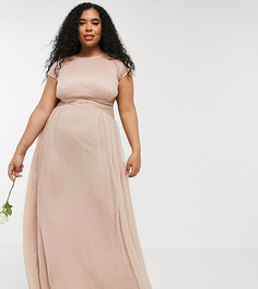 Платье макси с присборенным лифом и короткими рукавами ASOS DESIGN Curve Bridesmaid-Розовый цвет