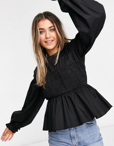 Черный топ с длинными рукавами и присборенной вставкой ASOS DESIGN-Черный цвет